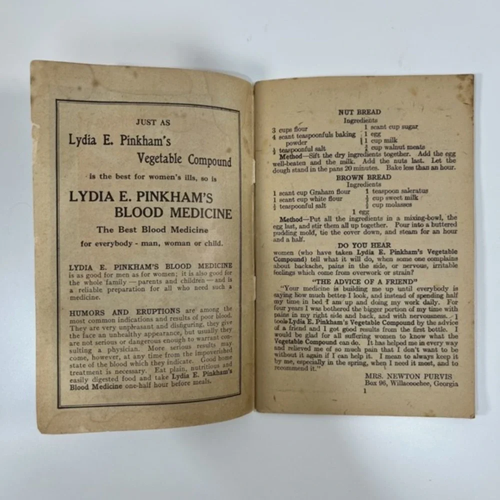 Hints for Food & Health‎ Booklet Recipes Lydia E Pinkham, Rare Vintage, Medicine